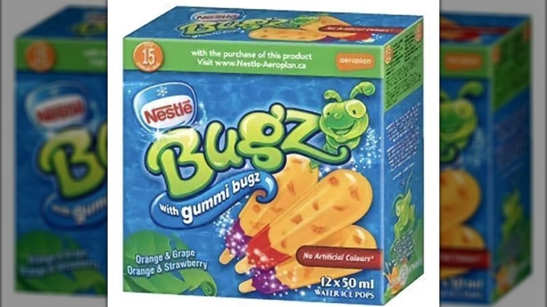 A box of Nestle Bugz shows popsicles with "gummi bugz" inside.