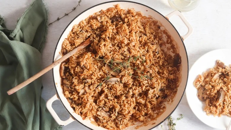 French onion rice in pot