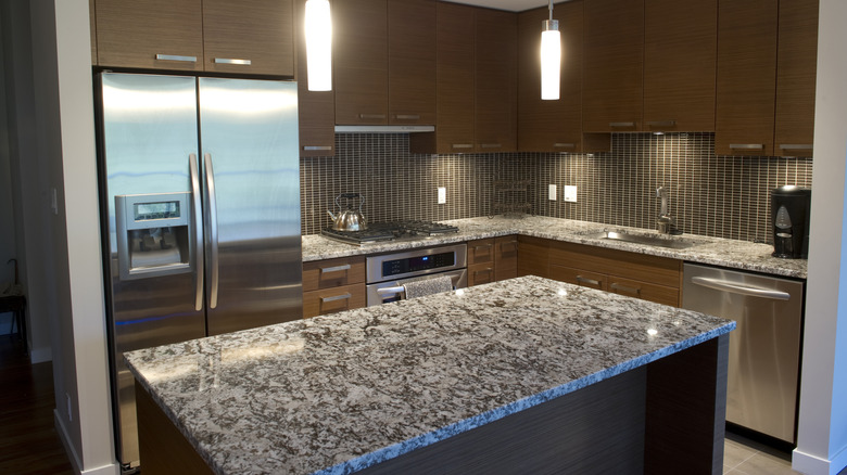 Gray granite countertops in a kitchen