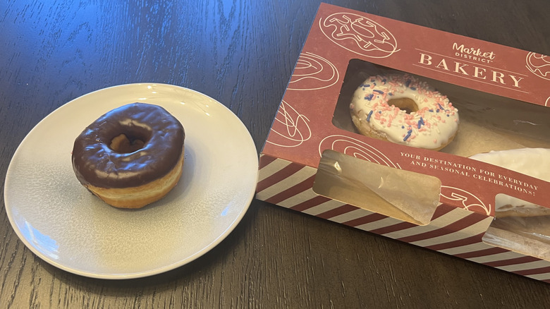 Chocolate iced donut from Giant Eagle on a plate