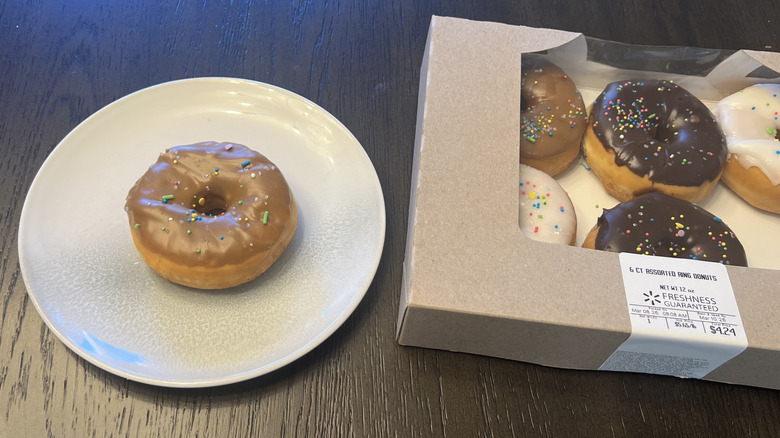 Maple iced donut with sprinkles from Walmart on a plate
