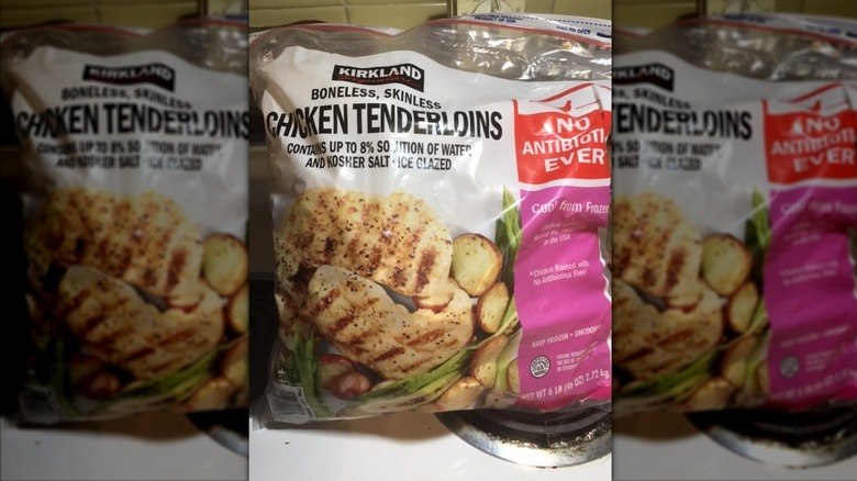 A package of Kirkland Signature Boneless Skinless Chicken Tenderloins