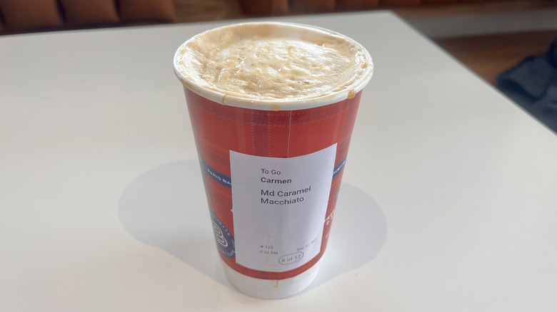 Close view of caramel macchiato