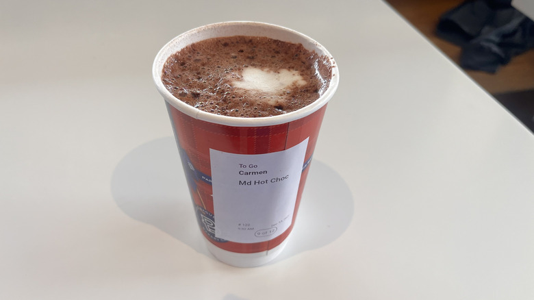 Ghirardelli's dark hot cocoa in an open cup