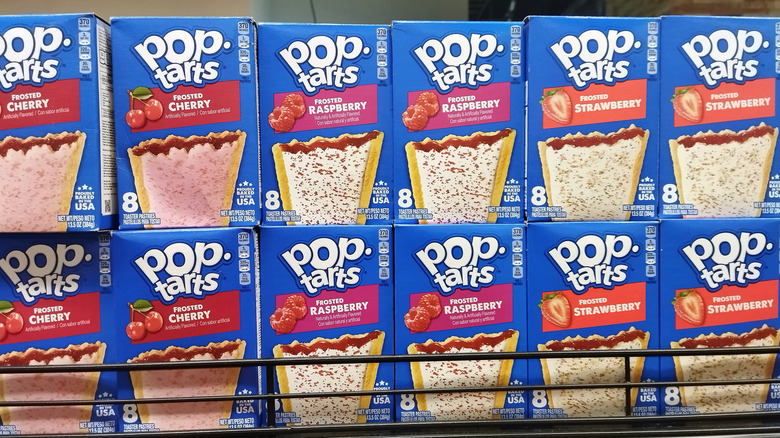 Various flavors of Pop-Tarts on a store shelf