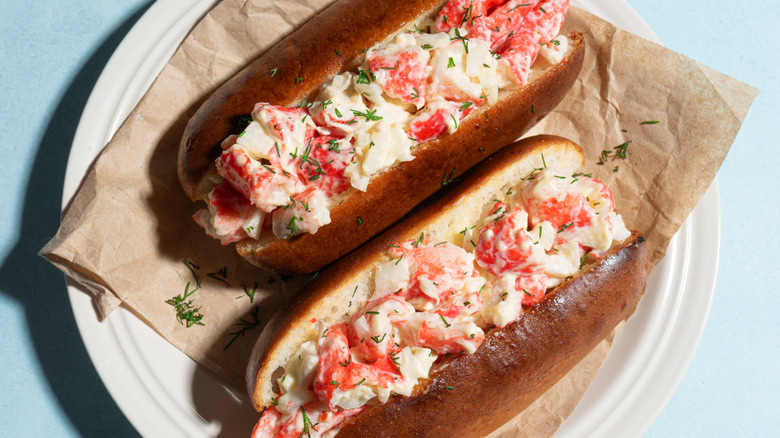 Maine lobster roll with mayo and chives
