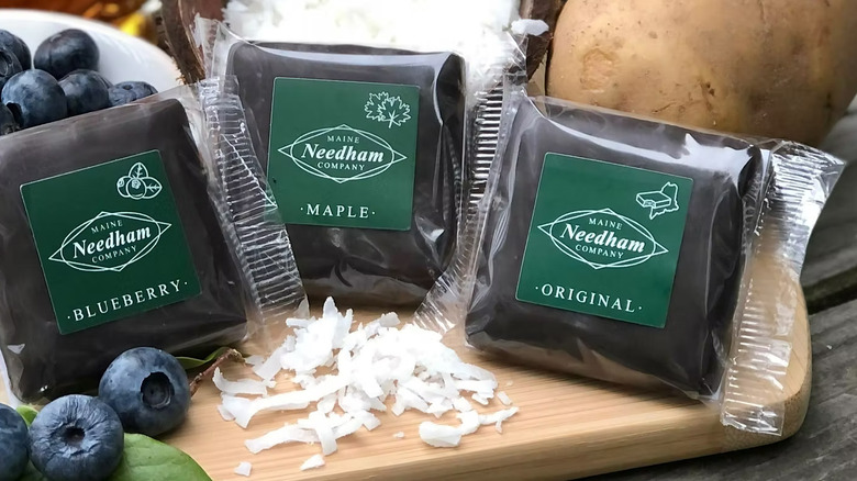 Close up of Needham candy surrounded by ingredients