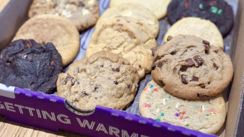 Box of Insomnia Cookies with 12 assorted visible cookies