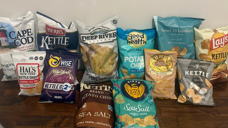 multiple bags of kettle-cooked potato chip brands