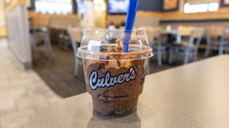 Culver's creamy frozen custard with a chocolate base flavor