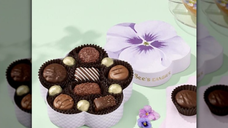 See's Candies flower petal box with chocolates