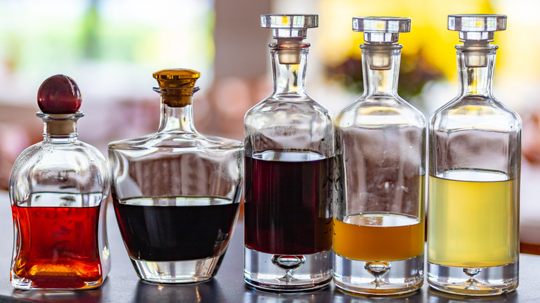 Homemade liquors in glass bottle