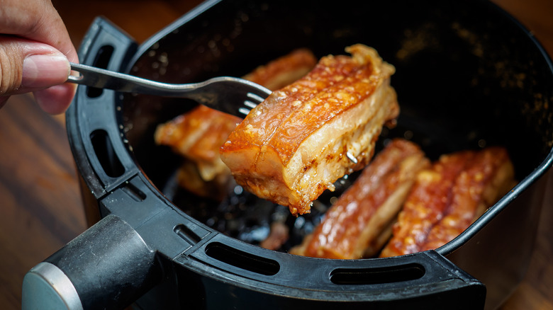 Close up pork belly in air fryer