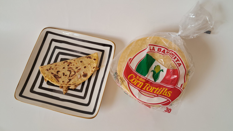 Quesadilla and bag of tortillas