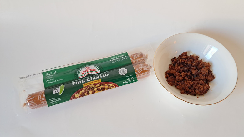 Bowl of fried chorizo