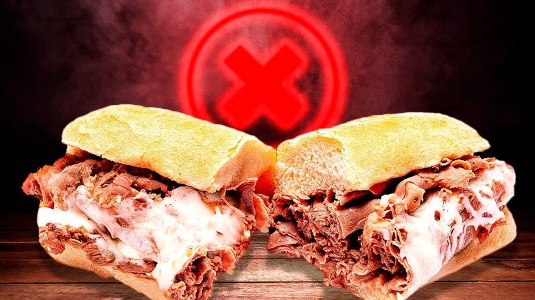 Philly cheesesteak with red x