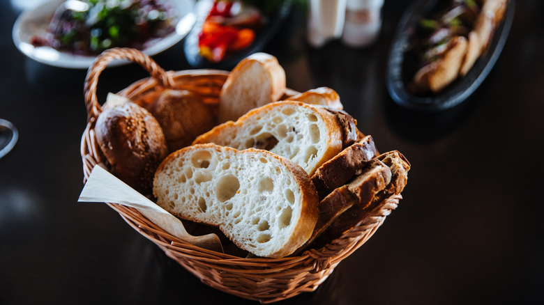 Basket of bread on table