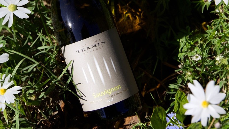 Cantina Tramin Sauvignon bottle with flowers