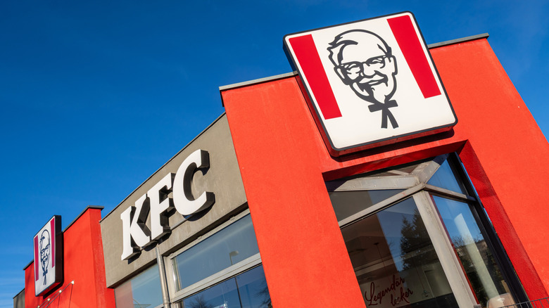 Close up of the outside of a KFC restaurant in Germany