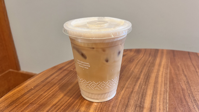 Honey Cold Brew Oat Latte in a plastic cup