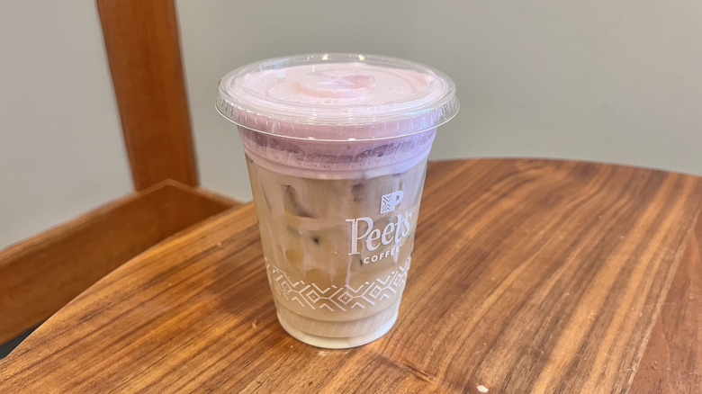 Iced Vanilla Latte with Ube Dream Top in a plastic cup