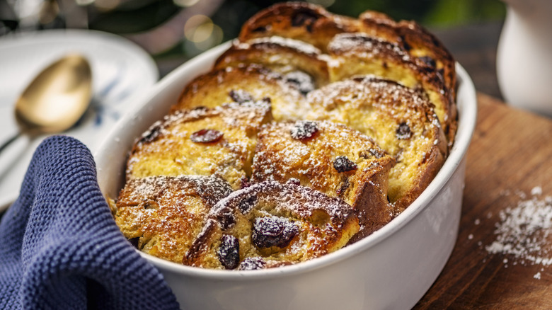 Bread pudding in a dish