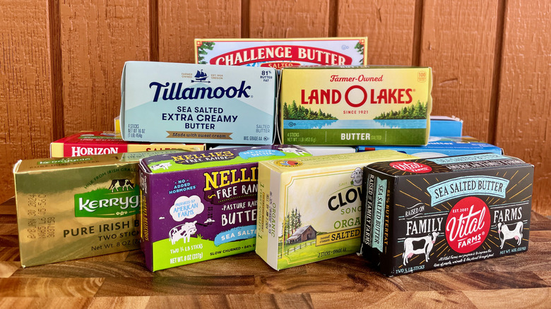 Variety of butter brand packages