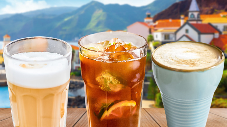 Portuguese coffee drinks mountain background 