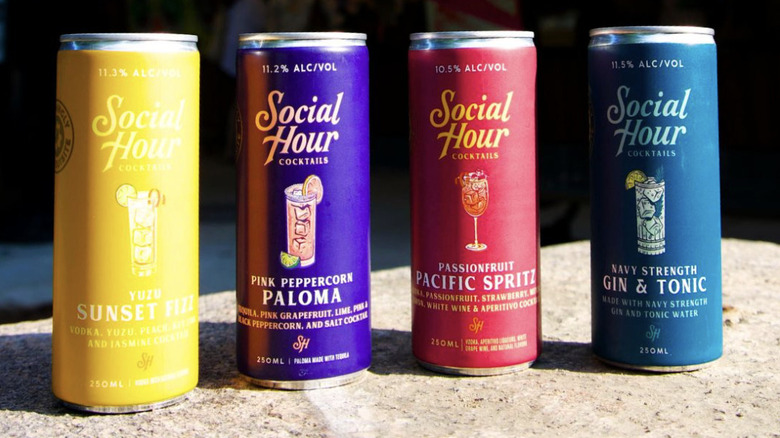 Four of Social Hour Cocktail's canned flavors