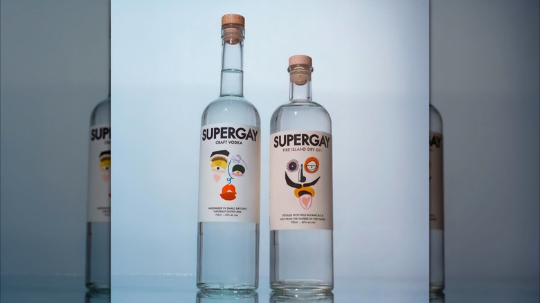 Bottles of Supergay vodka and gin