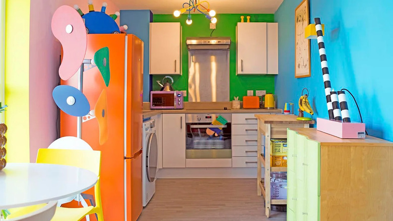 Modern kitchen in a colorful Memphis design style