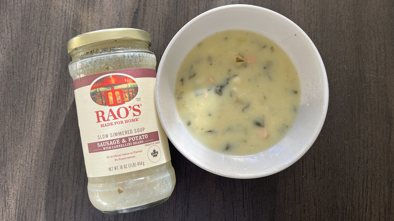 Rao's sausage and potato soup in a bowl.