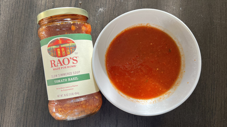 Rao's tomato basil soup in a bowl.
