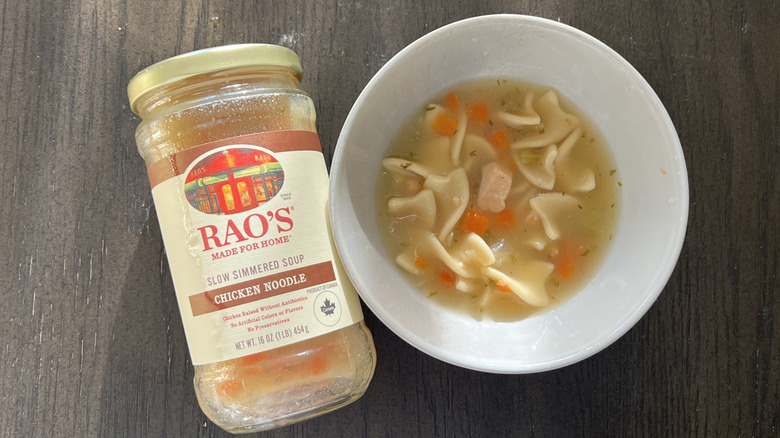Rao's chicken noodle soup in a bowl.
