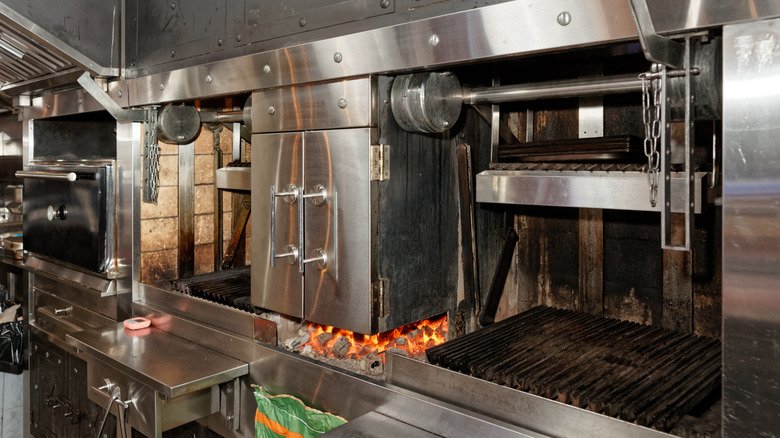 A grilling station at a restaurant