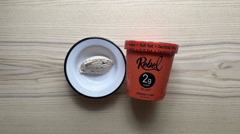 Rebel Cherry Chip ice cream in white bowl