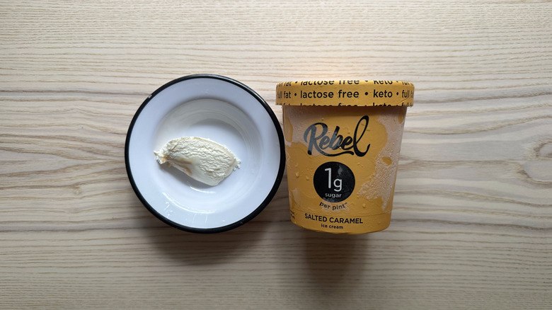 Rebel Salted Caramel ice cream in white bowl