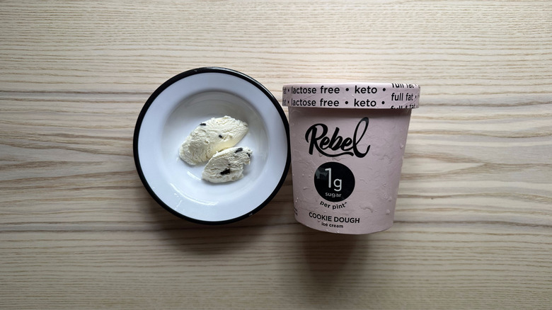 Rebel Cookie Dough ice cream in white bowl