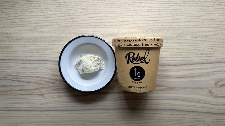Rebel Butter Pecan ice cream in white bowl