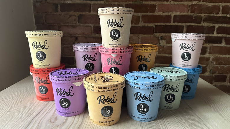 Rebel ice cream pints on wooden table