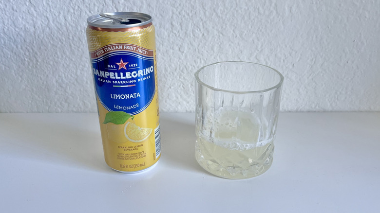 Can of Limonata San Pelllegrino Sparkling Beverage on table