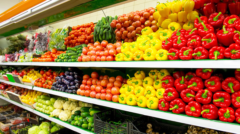 Shelves of produce