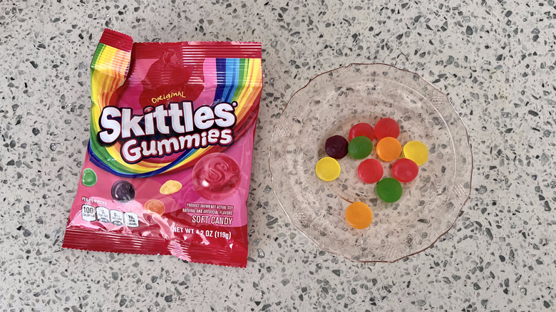 Skittles Gummies on a plate