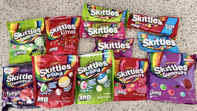 Top view of various Skittles flavors