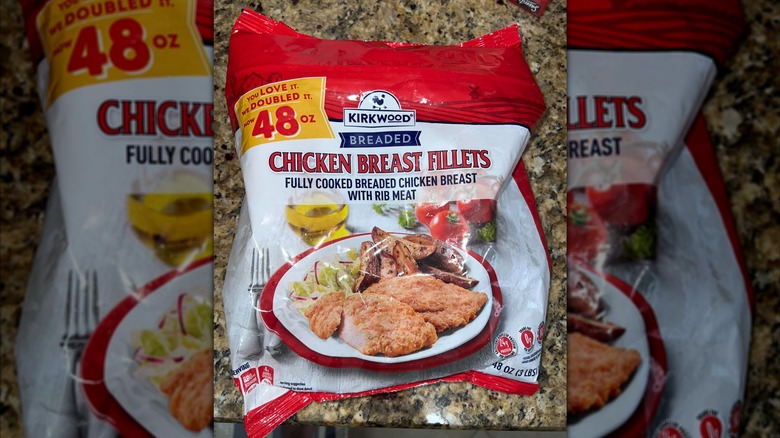 A bag of Kirkwood breaded chicken breast fillets