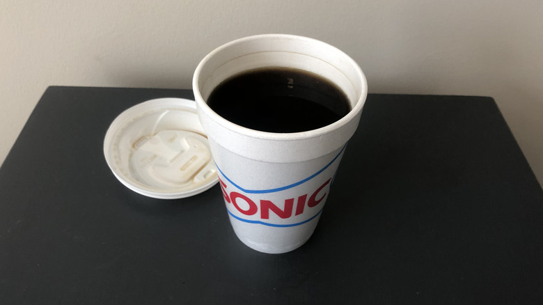 Sonic black coffee in styrofoam cup