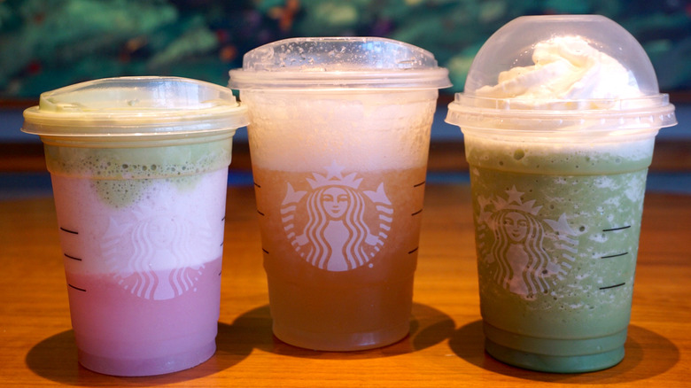 Three Starbucks cold drinks