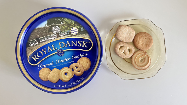 Four kinds of Royal Dansk Danish Butter Cookies on a plate