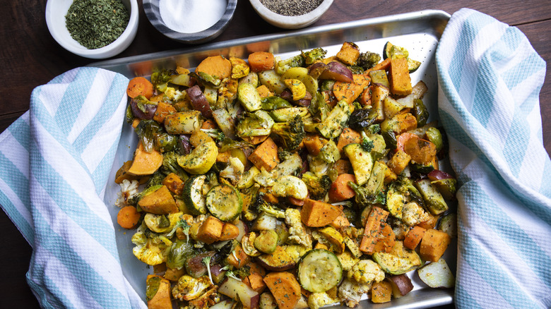 Sheet pan with roasted vegetables