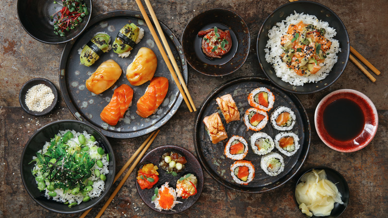 Assortment of sushi plates